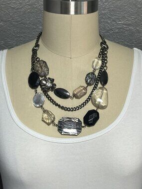 New York & Company Chunky Multi-Strand Gunmetal Lucite Bauble Statement Necklace